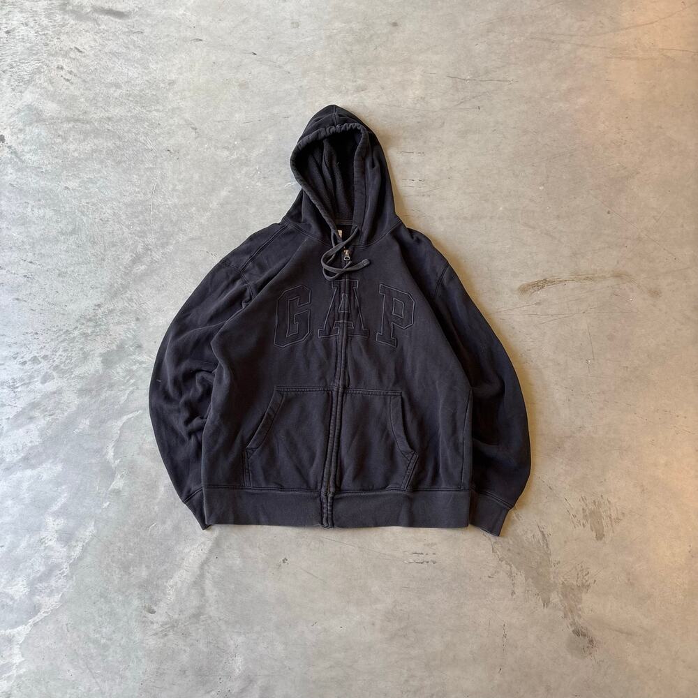 y2k black gap spellout embroidered zip up